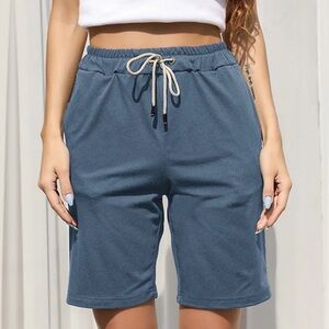 SHEIN Slate Blue Casual Drawstring Shorts